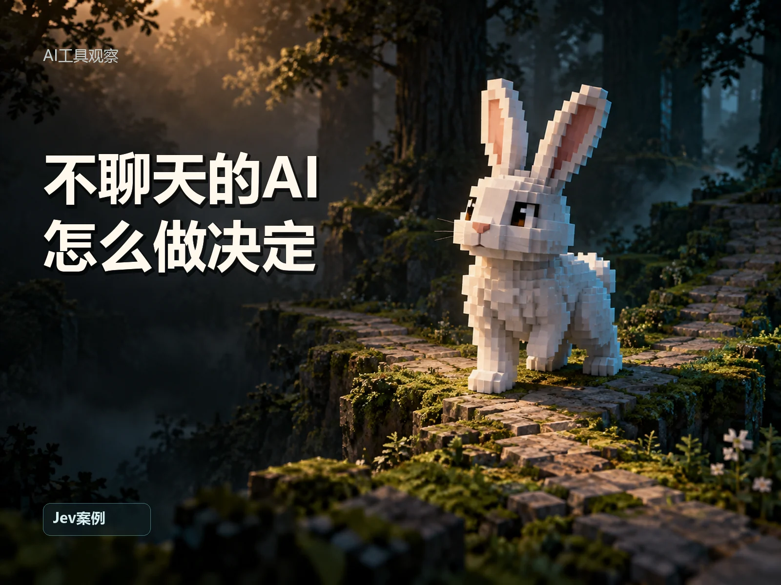 森林石阶上的像素兔子，封面写着不聊天的AI怎么做决定